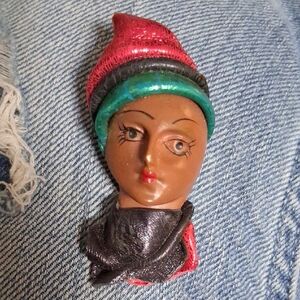 Vintage Doll Head Brooch